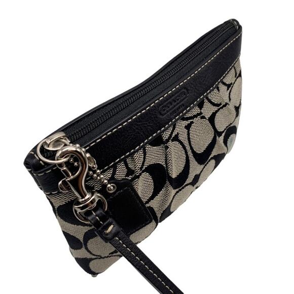 COACH Black Gray Signature Canvas Wristlet - Picture 5 of 7